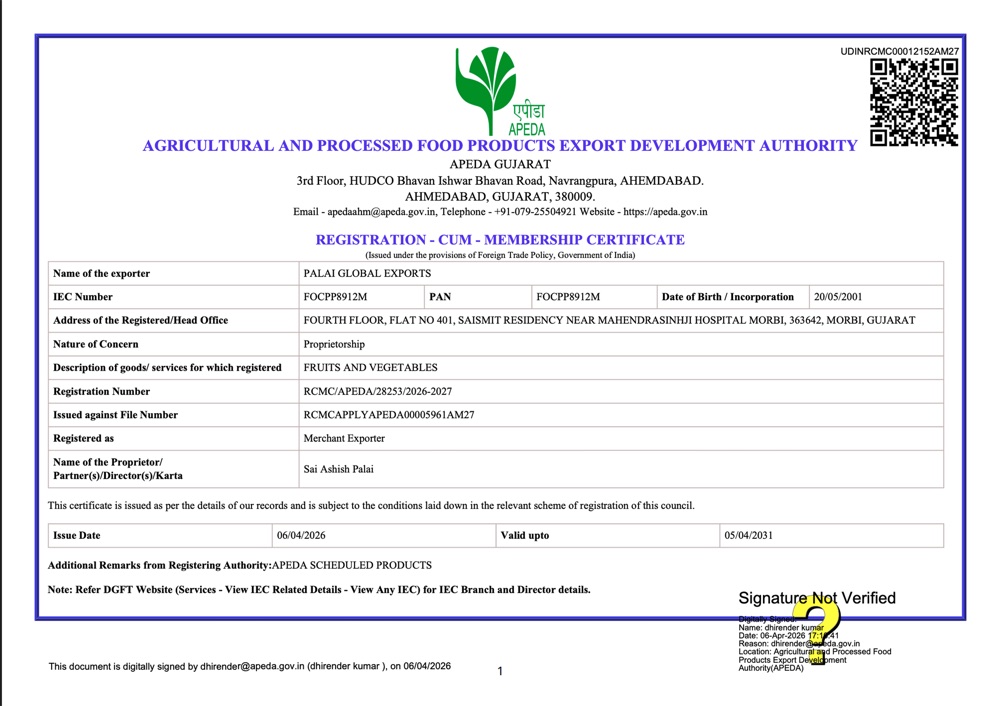 APEDA registration certificate
