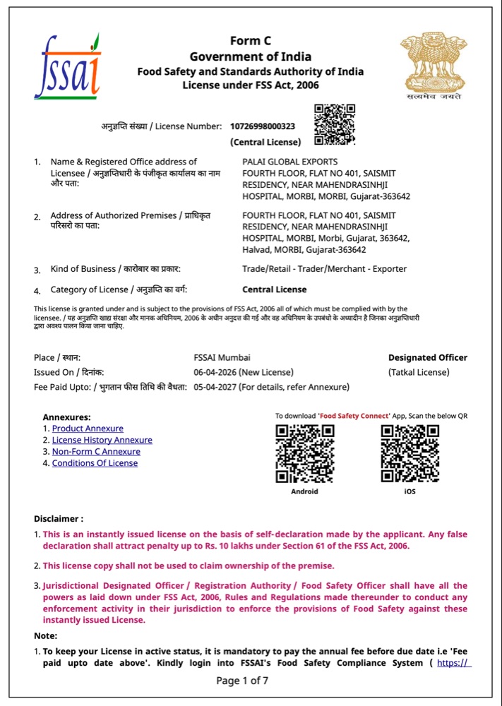 FSSAI registration certificate